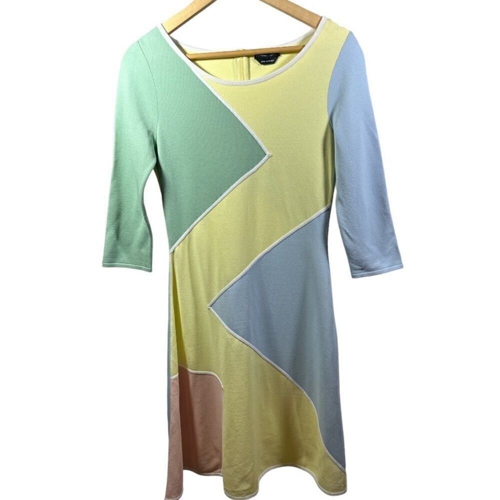 PAULA HIAN Women’s Halette Pastel Colorblock Fit & Flare Knit Dress Size Medium